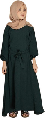 M.N Dubai Collection Polyester Self Design Burqa With Hijab(Green)