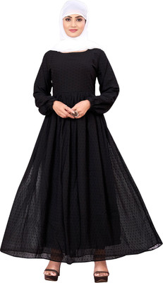 SARINKU Georgette Solid Abaya(Black)