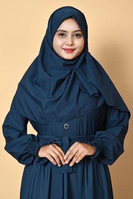 FairyTeller Cotton Blend Self Design Burqa With Hijab(Blue)