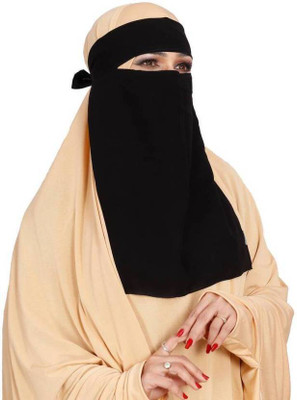 Dhyeyu Chiffon, Georgette Solid, Self Design Naqab(Black)