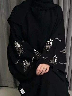 Hba enterprises Cotton Silk Self Design Burqa With Hijab(Black)