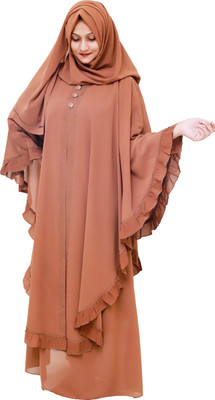 LaibaBurkha Georgette Self Design Abaya With Hijab(Brown)