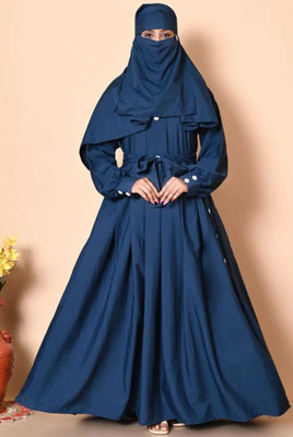 KK FASHION Cotton Silk Solid Burqa With Hijab(Blue)
