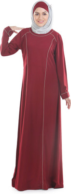 FORELEVY Polyester Solid Abaya(Maroon)