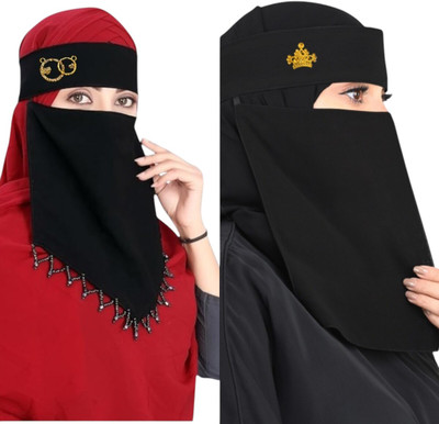 CRENCH CREATION Chiffon Solid, Self Design Naqab(Black)