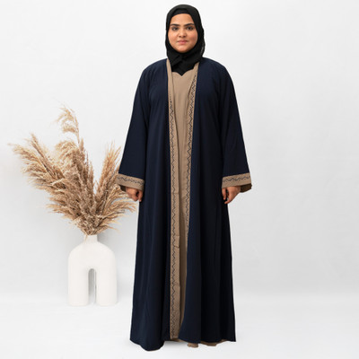 MODEST CITY Crepe Self Design Abaya With Hijab(Blue)