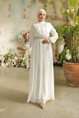 SARINKU Georgette Self Design Abaya(White)