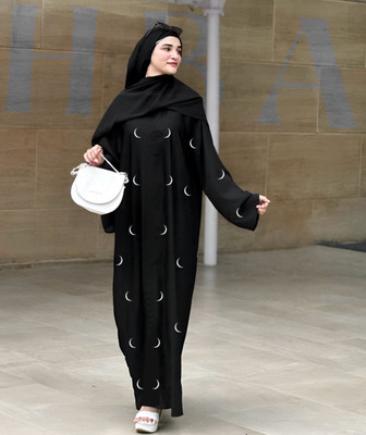 Hba enterprises Cotton Silk Self Design Burqa With Hijab(Black)