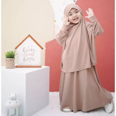 MODEST CITY Crepe Self Design Abaya With Hijab(Beige)
