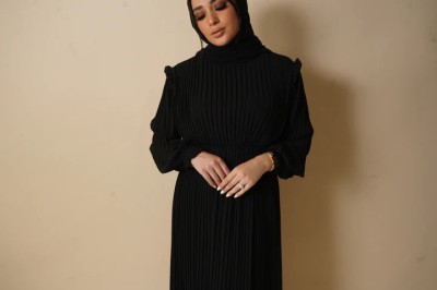 Vshree Polyester Solid Abaya(Black)