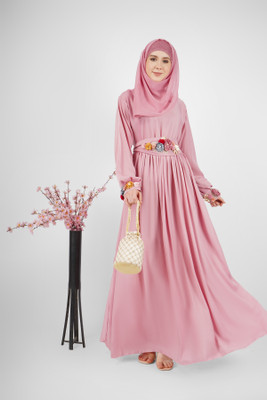 ovais abaya collection Nida Matte Solid Abaya With Hijab(Pink)