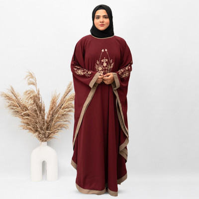 MODEST CITY Crepe Self Design Abaya With Hijab(Maroon)