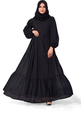 SARINKU Georgette Self Design Abaya(Black)