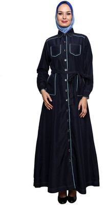 Momin Libas Polyester Solid Abaya(Blue)