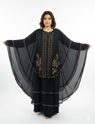 maabaya Nida Matte, Polyester, Polycotton, Cotton Silk Animal Print, Geometric Print, Polka Print Abaya With Hijab(Black)
