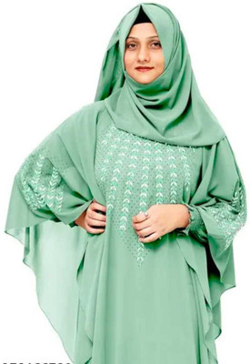 HouseOfCommon Georgette Self Design Abaya With Hijab(Green)
