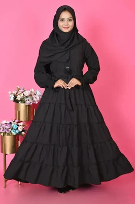 HOC Cotton Blend Abaya With Hijab(Black)