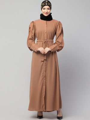 HIJAB WORLD Nida Matte Solid Abaya(Beige)
