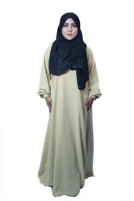 Ah creation Crepe Solid Abaya With Hijab(Yellow, Black)