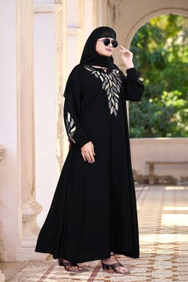 Bhumi fab Crepe Solid Burqa With Hijab(Black)