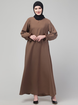 HIJAB WORLD Nida Matte Solid Abaya(Beige)