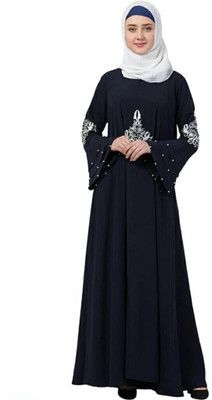 recent tdrends Crepe Solid Abaya With Hijab(Blue)