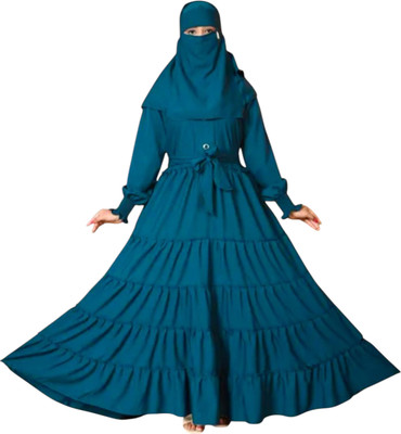 Angelabaya Cotton Blend Solid Burqa With Hijab(Blue)