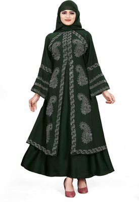 AMBAJI FASHION Polyester Solid Burqa With Hijab(Green)