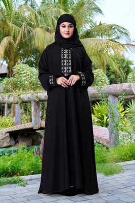 Bhumi fab Crepe Solid Burqa With Hijab(Black)