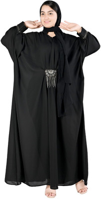 KTENTERPRISES Georgette Abaya With Hijab(Black)