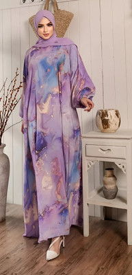 SARINKU Nida Matte Printed Abaya(Purple)