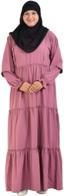 DUA ABAYA Crepe Self Design Abaya With Hijab(Pink)