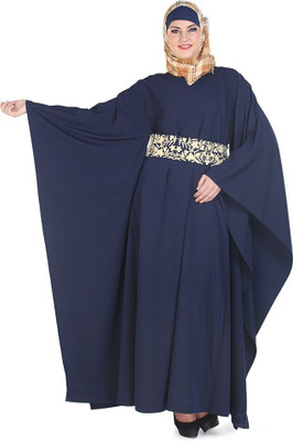 Momin Libas Polyester Solid Abaya(Blue)