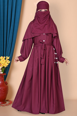 Paradise Cotton Blend Self Design Burqa With Hijab(Maroon)