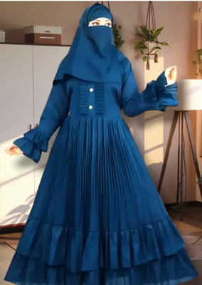 Anaya Azrin Cotton Blend Solid Burqa With Hijab(Blue)