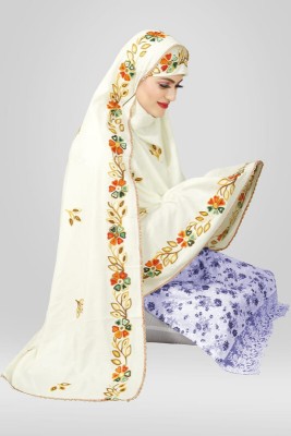 Ebadat Cotton Blend Self Design Abaya With Hijab(Beige)