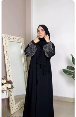 Firduas Cotton Blend Self Design Burqa With Hijab(Black)