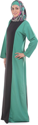 Momin Libas Polyester Solid Abaya(Black, Green)