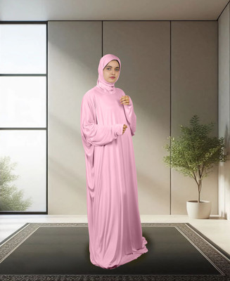 mehar hijab Polyester Solid Abaya With Hijab(Pink)