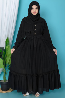 MiddyaJori Georgette Solid Burqa With Hijab(Black)