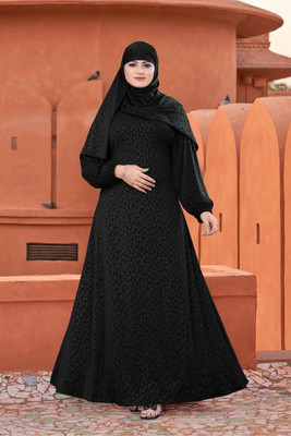 AMBAJI FASHION Polyester Solid Burqa With Hijab(Black)