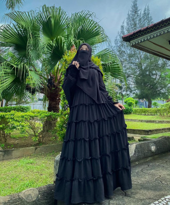 aK collection Polyester Solid Burqa With Hijab(Black)