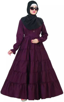 Paradise Cotton Blend Self Design Burqa With Hijab(Purple)