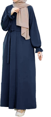 Buraque Designer Polyester Solid Abaya(Blue)