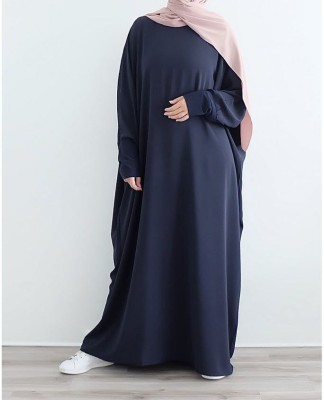 ovais abaya collection Nida Matte Solid Abaya With Hijab(Blue)