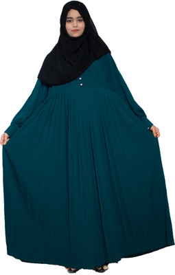 HouseOfCommon Crepe Self Design Abaya With Hijab(Green)