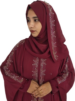 SCL Cotton Silk Self Design Burqa With Hijab(Maroon)