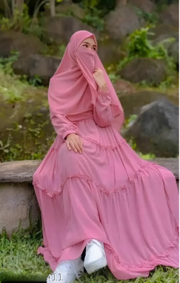 BISAL Georgette Self Design Burqa With Hijab(Pink)