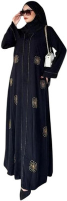 Dubai Collection Kashibo, Cotton Blend Self Design Burqa With Hijab(Black)