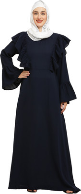 Burbi Polyester Solid Abaya(Blue)